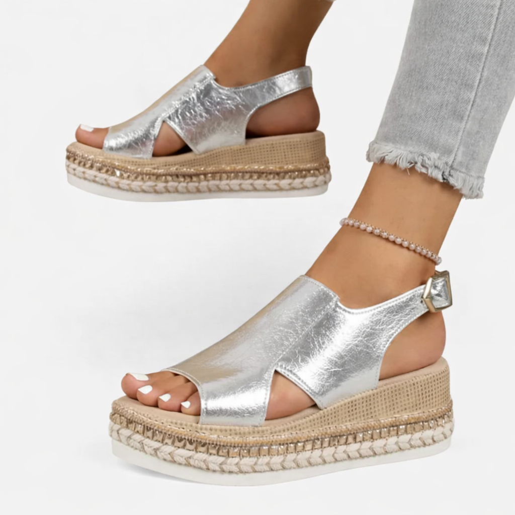 Sophia | Metallic Espadrille Wedge Sandals