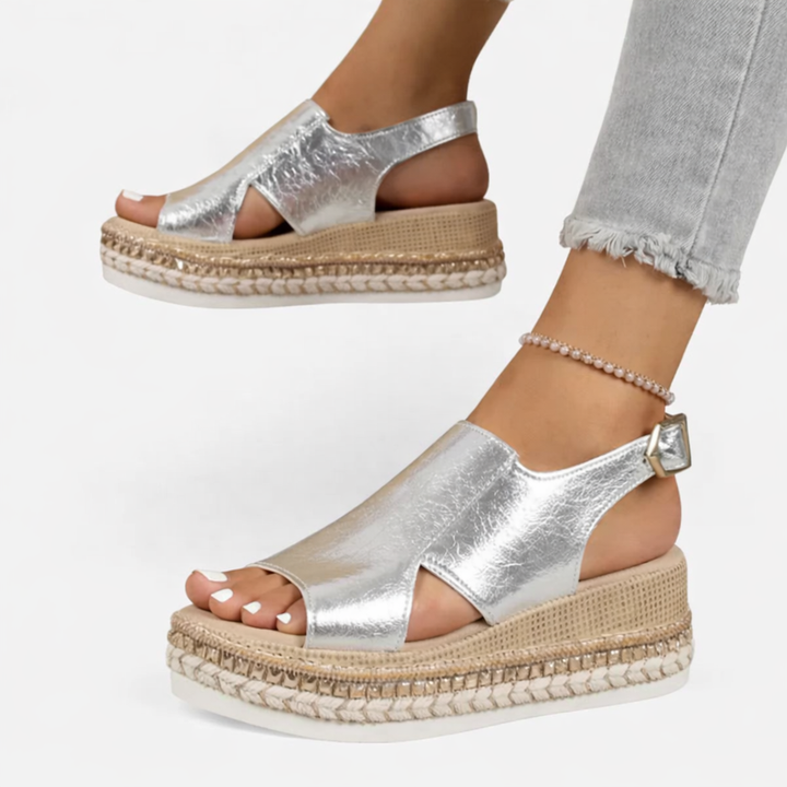 Sophia | Metallic Espadrille Wedge Sandals