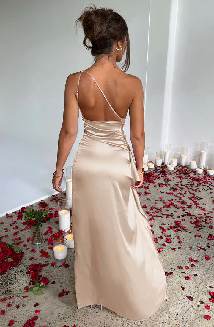 Celeste | Elegant One Shoulder Satin Maxi Dress