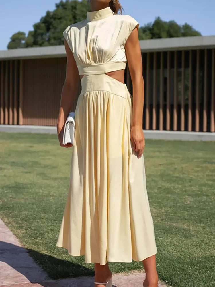 Clara | Wedding Guest Pleated Cut Out Midi Dress