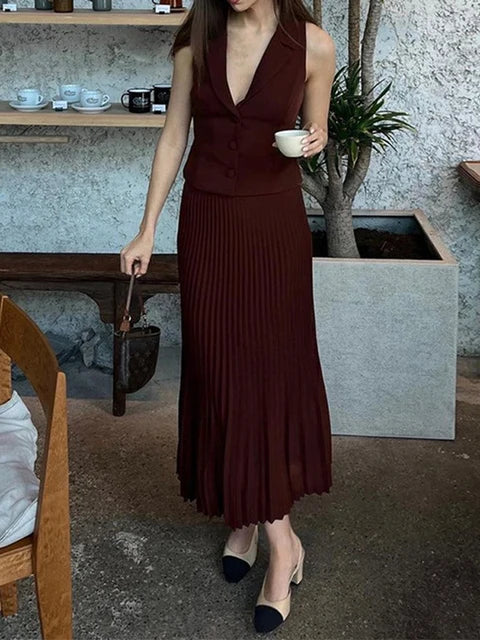 Jessica | Tailored Sleeveless Vest And Pleated Skirt Set