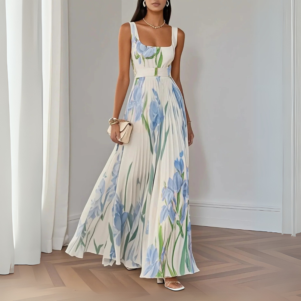 Marina | Wedding Guest Floral Pleated Maxi Dress