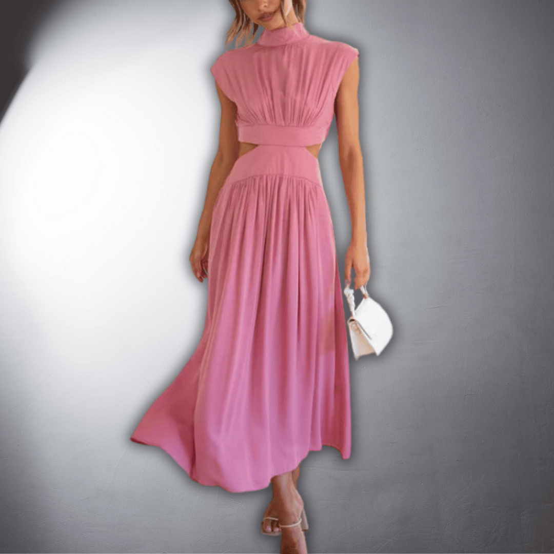 Emily | Wedding Guest Cut Out High Neck Midi Dress