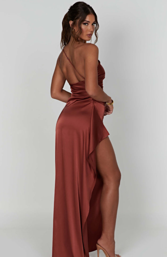 Emilia | Wedding Guest One Shoulder Satin Maxi Dress