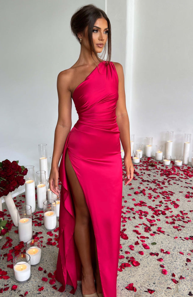 Emilia | Wedding Guest One Shoulder Satin Maxi Dress