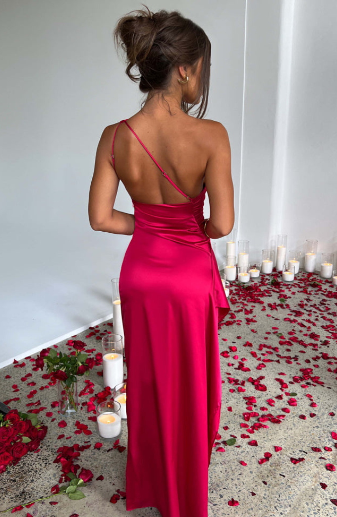 Emilia | Wedding Guest One Shoulder Satin Maxi Dress