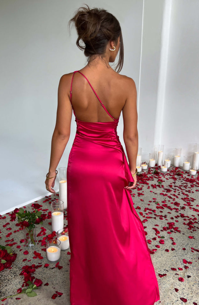 Emilia | Wedding Guest One Shoulder Satin Maxi Dress