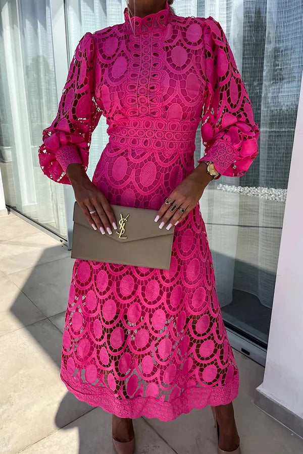 Olivia | Wedding Guest Crochet Long Sleeve Midi Dress