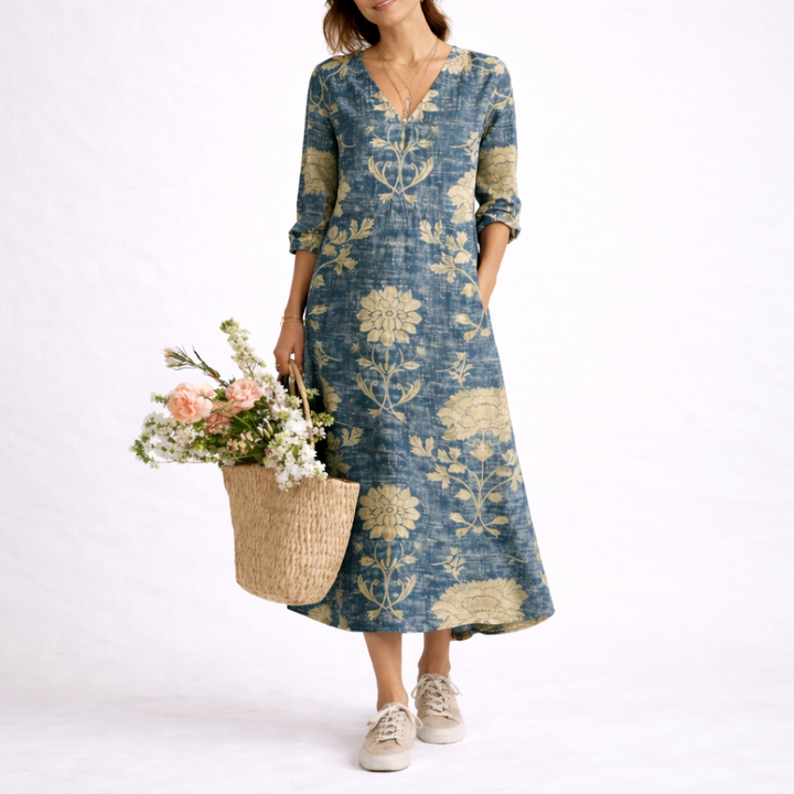 Clara | Floral Print V Neck Maxi Dress
