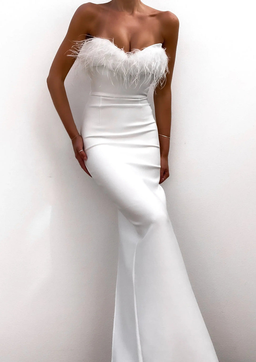 Celine | Feather Trim Evening Maxi Dress