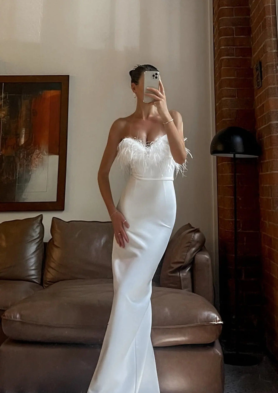 Celine | Feather Trim Evening Maxi Dress