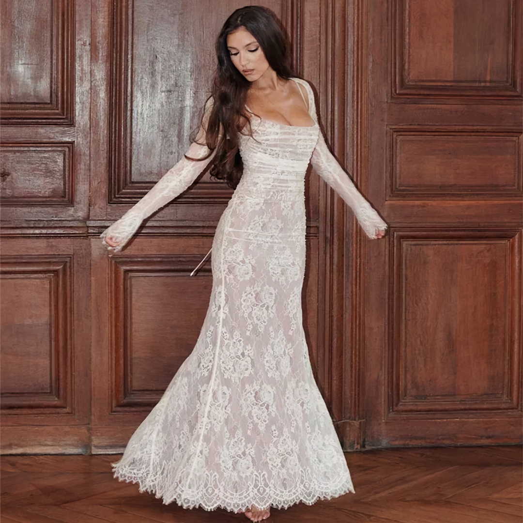 Amelia | Wedding Guest Long Sleeve Mermaid Dress