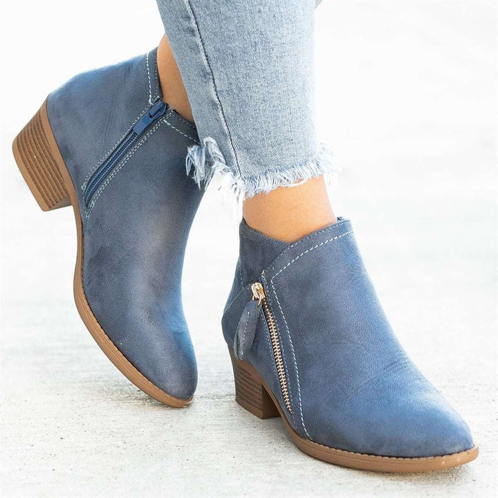 Serena | Side Zip Block Heel Ankle Boots
