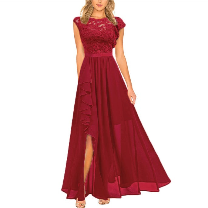 Isabella | Wedding Guest Lace Ruffle Maxi Dress