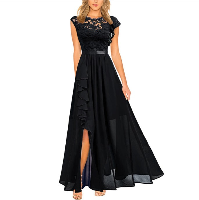 Isabella | Wedding Guest Lace Ruffle Maxi Dress