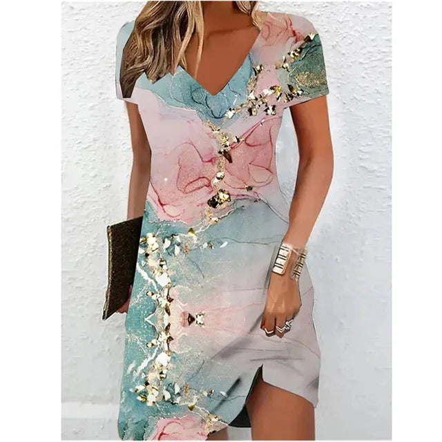 Mabel | Wedding Guest Shimmer V-Neck Mini Dress
