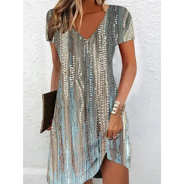 Mabel | Wedding Guest Shimmer V-Neck Mini Dress