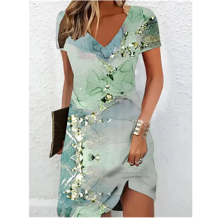 Mabel | Wedding Guest Shimmer V-Neck Mini Dress