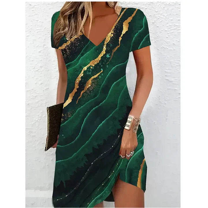 Mabel | Wedding Guest Shimmer V-Neck Mini Dress