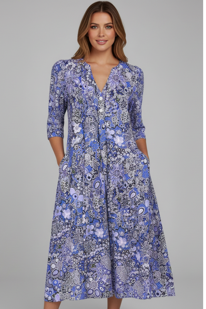 Amelia | Wedding Guest Printed V Neck Midi Dress