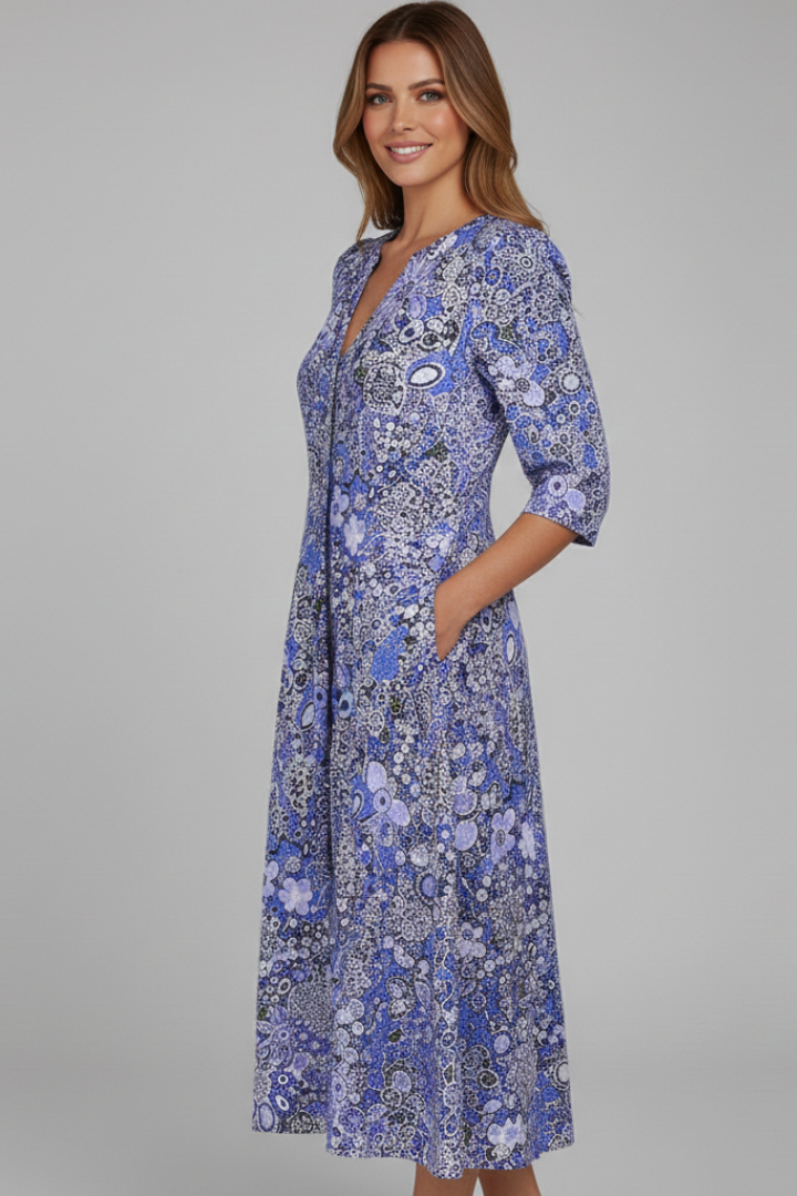 Amelia | Wedding Guest Printed V Neck Midi Dress