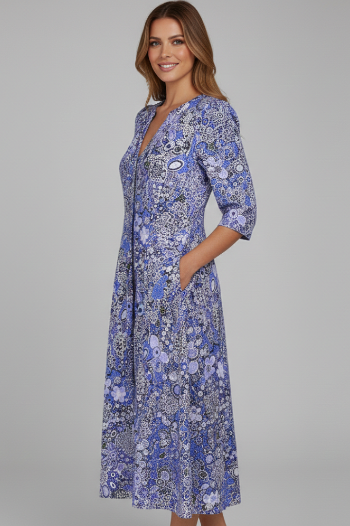 Amelia | Wedding Guest Printed V Neck Midi Dress