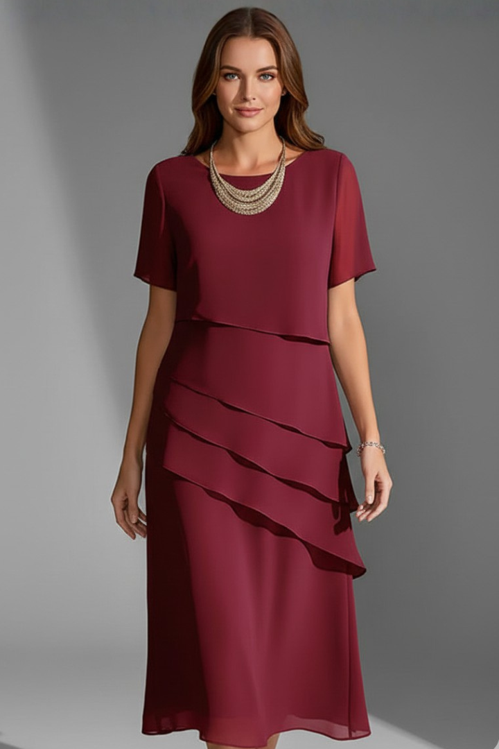 Clara | Wedding Guest Chiffon Layered Midi Dress