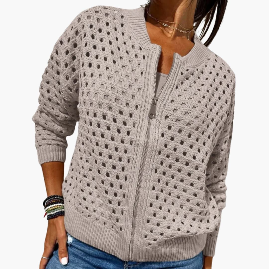 Aurora | Open Knit Zip Front Cardigan