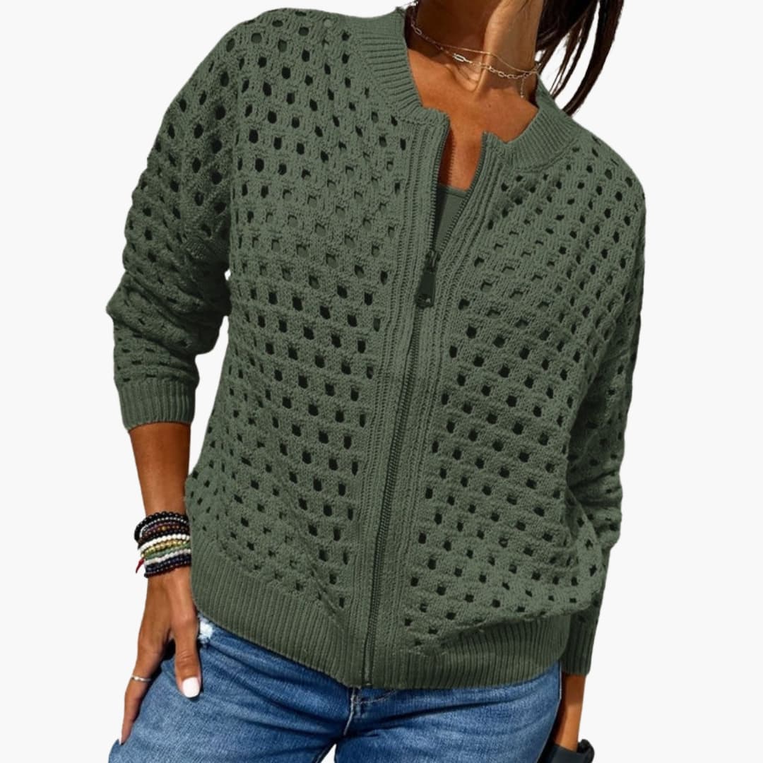 Aurora | Open Knit Zip Front Cardigan
