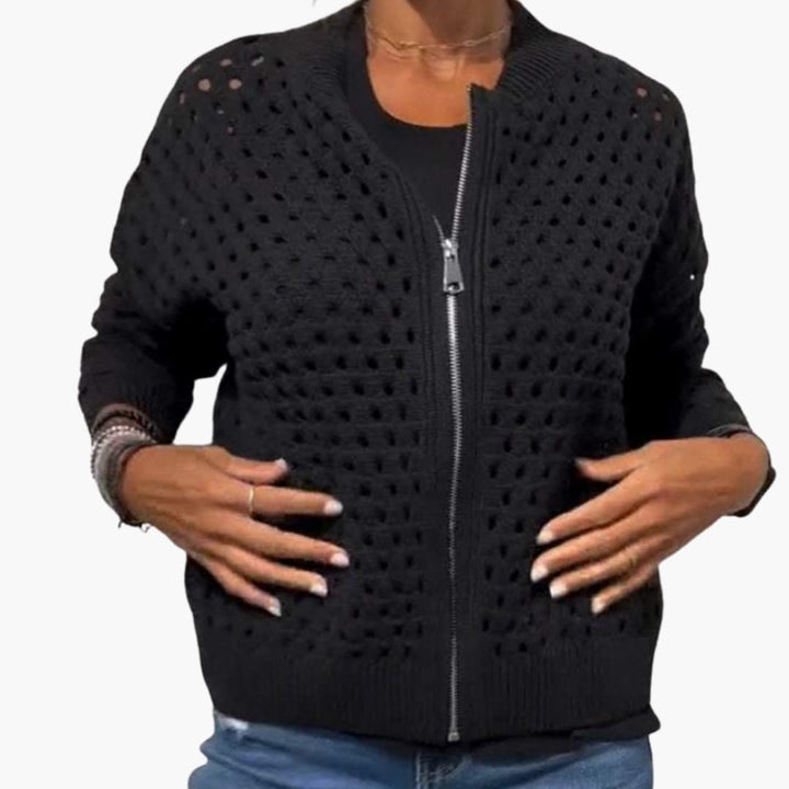 Aurora | Open Knit Zip Front Cardigan