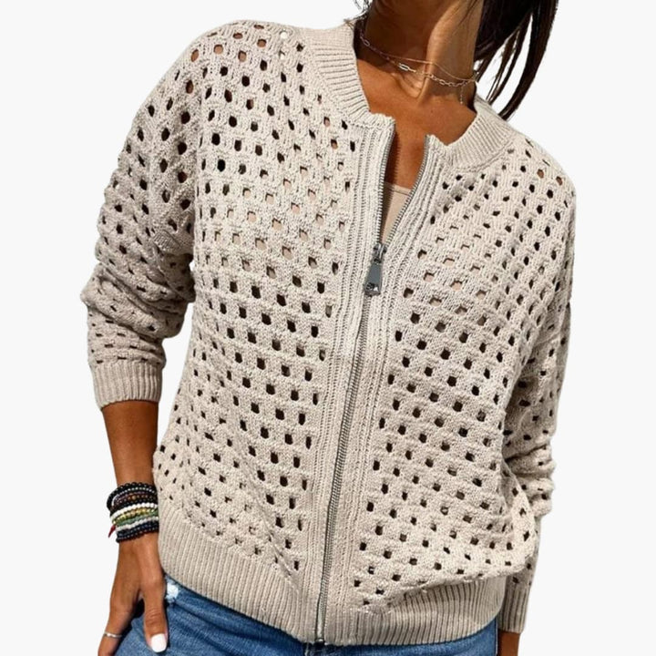 Aurora | Open Knit Zip Front Cardigan