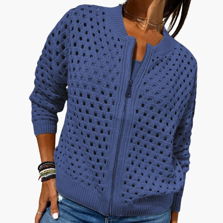 Aurora | Open Knit Zip Front Cardigan