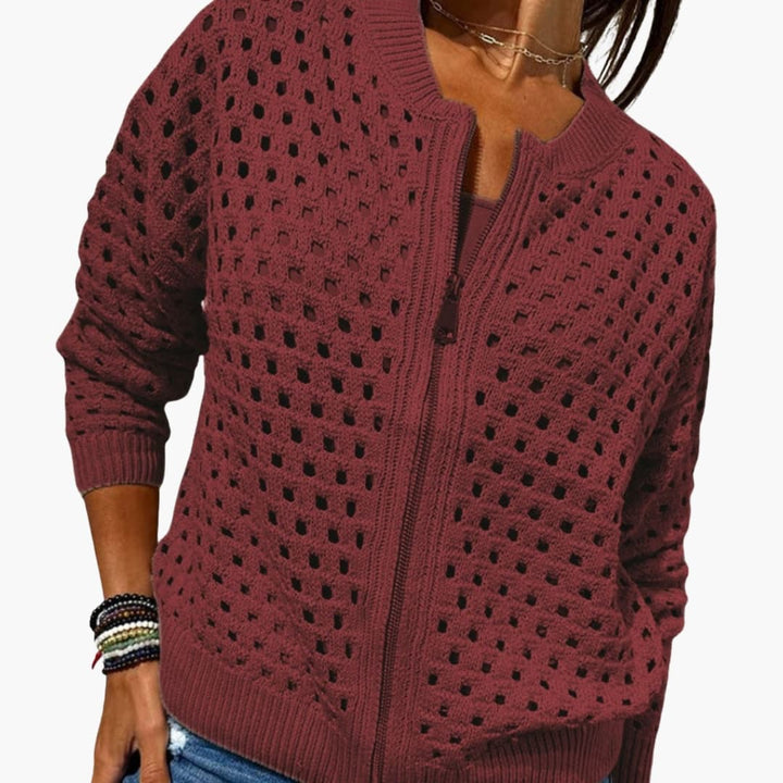 Aurora | Open Knit Zip Front Cardigan