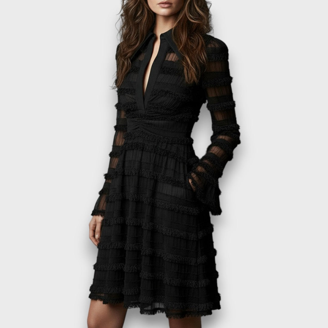 Amelia | Wedding Guest Sheer Sleeve Textured Mini Dress