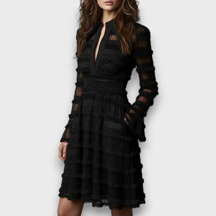 Amelia | Wedding Guest Sheer Sleeve Textured Mini Dress