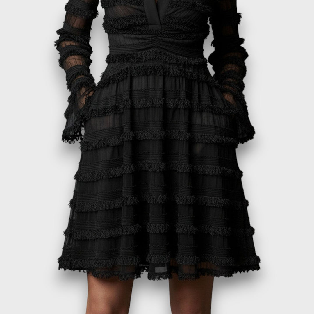 Amelia | Wedding Guest Sheer Sleeve Textured Mini Dress