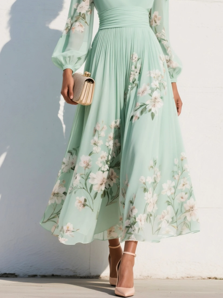 Sophia | Floral V Neck Chiffon Midi Dress