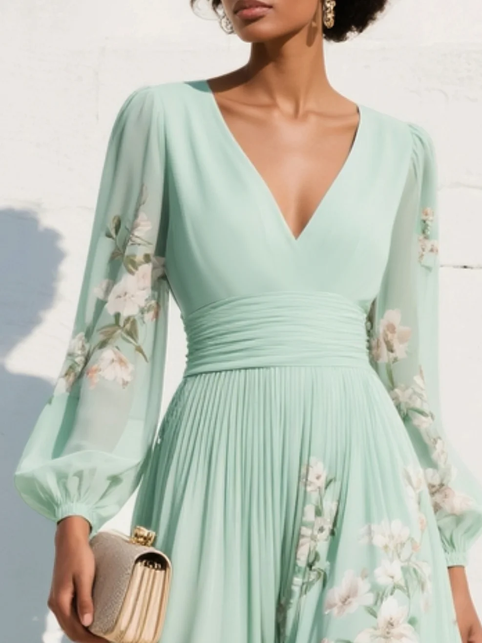 Sophia | Floral V Neck Chiffon Midi Dress