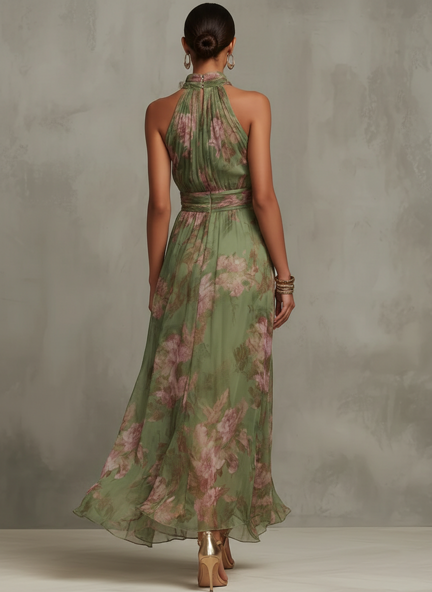 Elizabeth | Wedding Guest Floral Halter Neck Maxi Dress