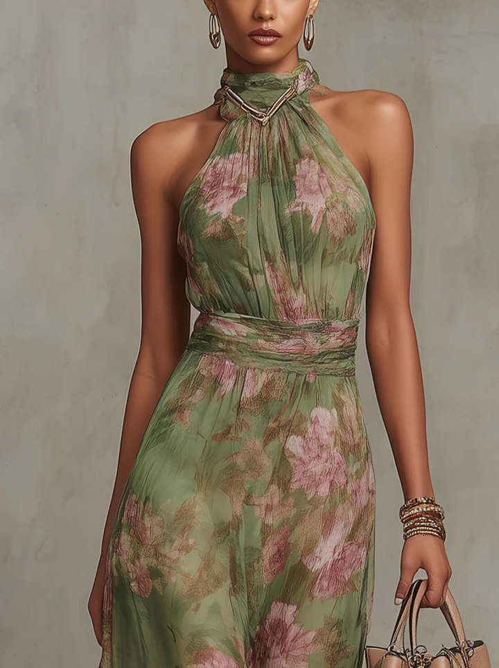 Elizabeth | Wedding Guest Floral Halter Neck Maxi Dress