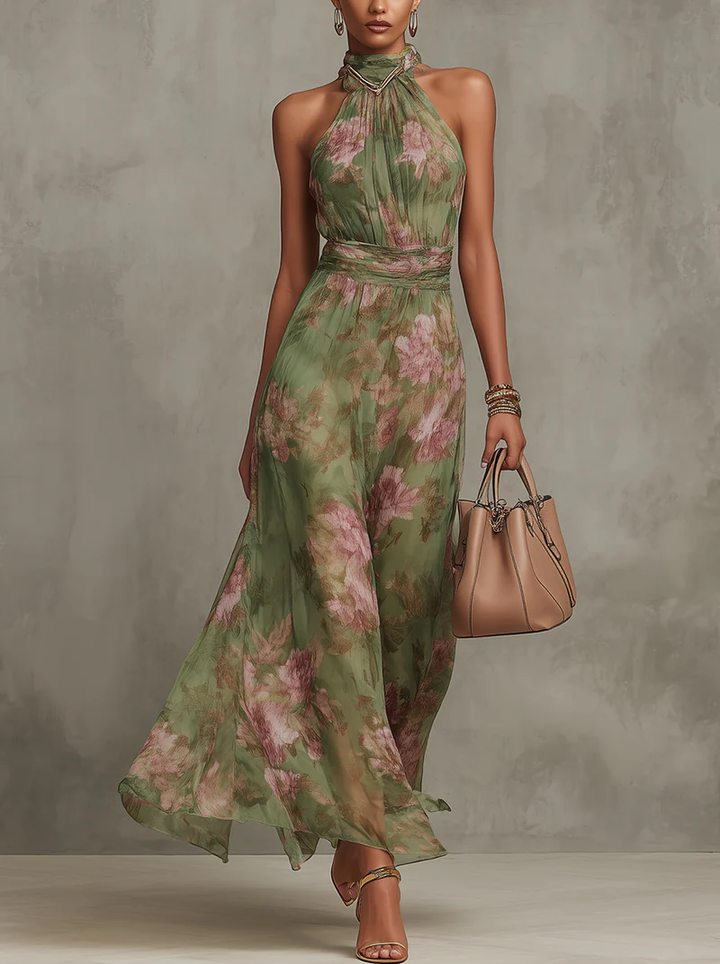 Elizabeth | Wedding Guest Floral Halter Neck Maxi Dress