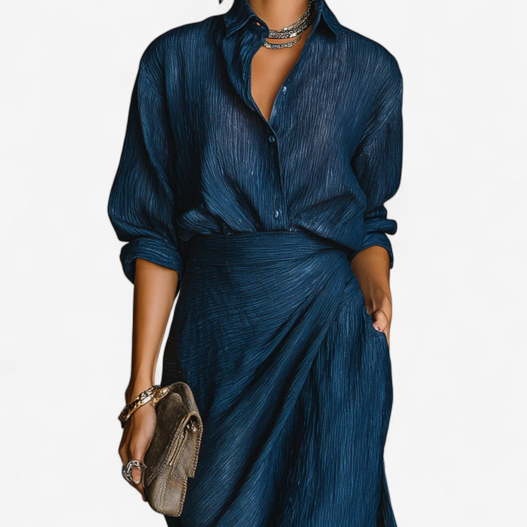 Isabella | Elegant Long Sleeve Shirt Maxi Dress