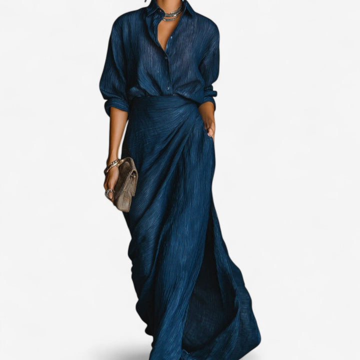 Isabella | Elegant Long Sleeve Shirt Maxi Dress