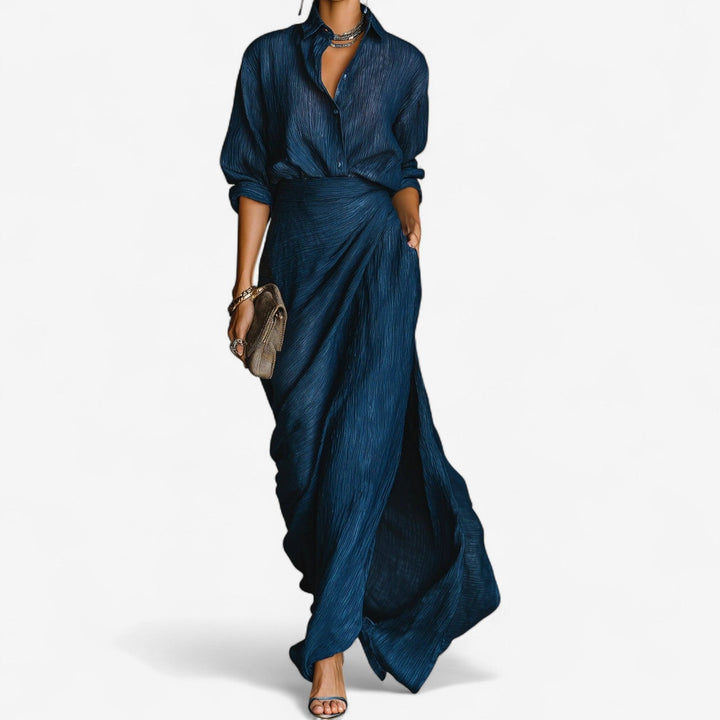 Isabella | Elegant Long Sleeve Shirt Maxi Dress