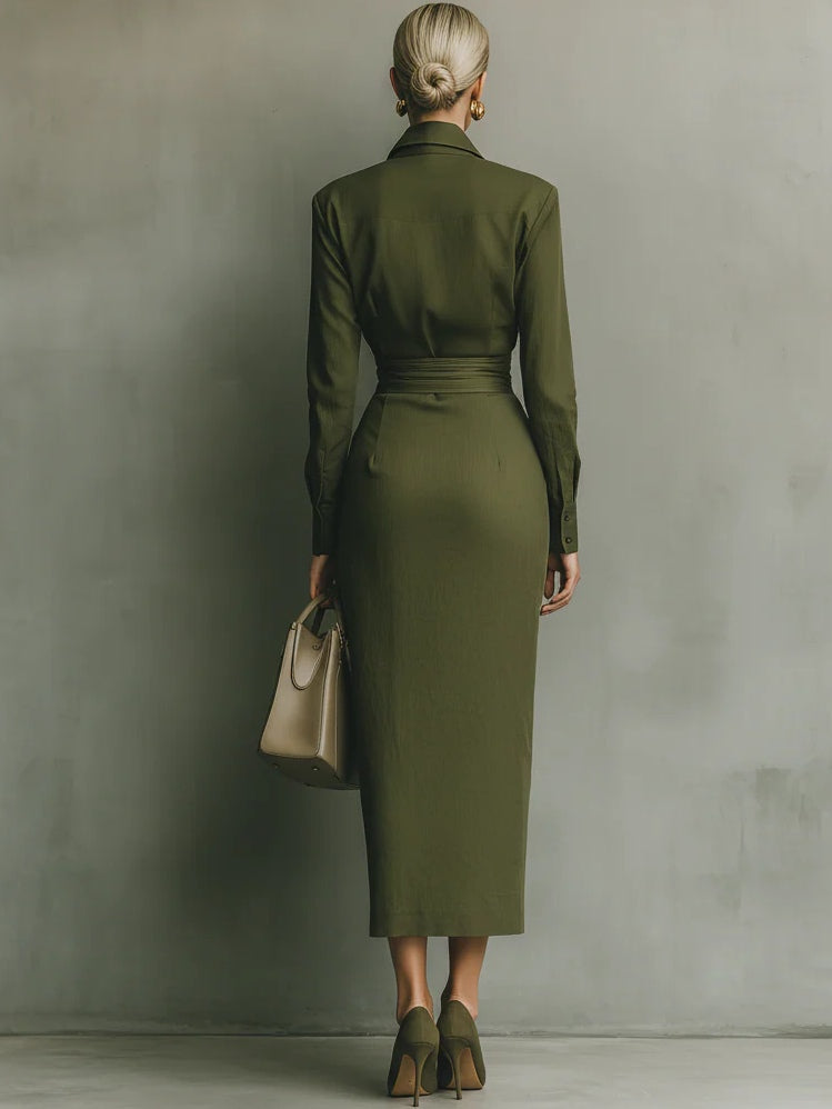 Alessa | Elegant Long Sleeve Wrap Midi Dress