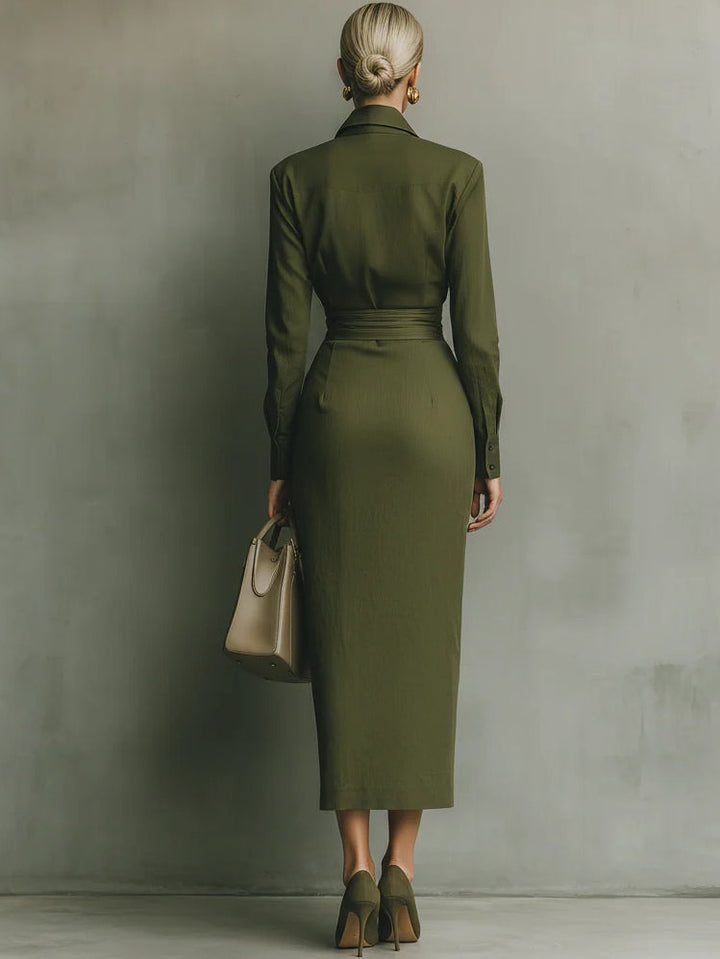 Alessa | Elegant Long Sleeve Wrap Midi Dress
