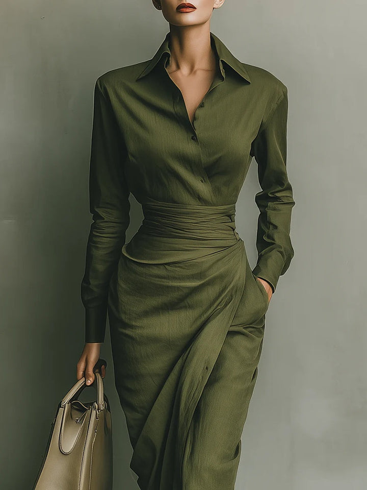 Alessa | Elegant Long Sleeve Wrap Midi Dress