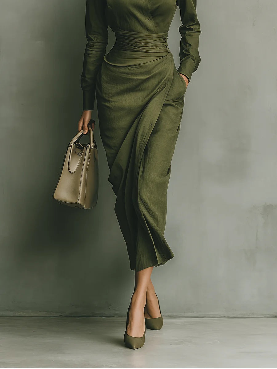 Alessa | Elegant Long Sleeve Wrap Midi Dress