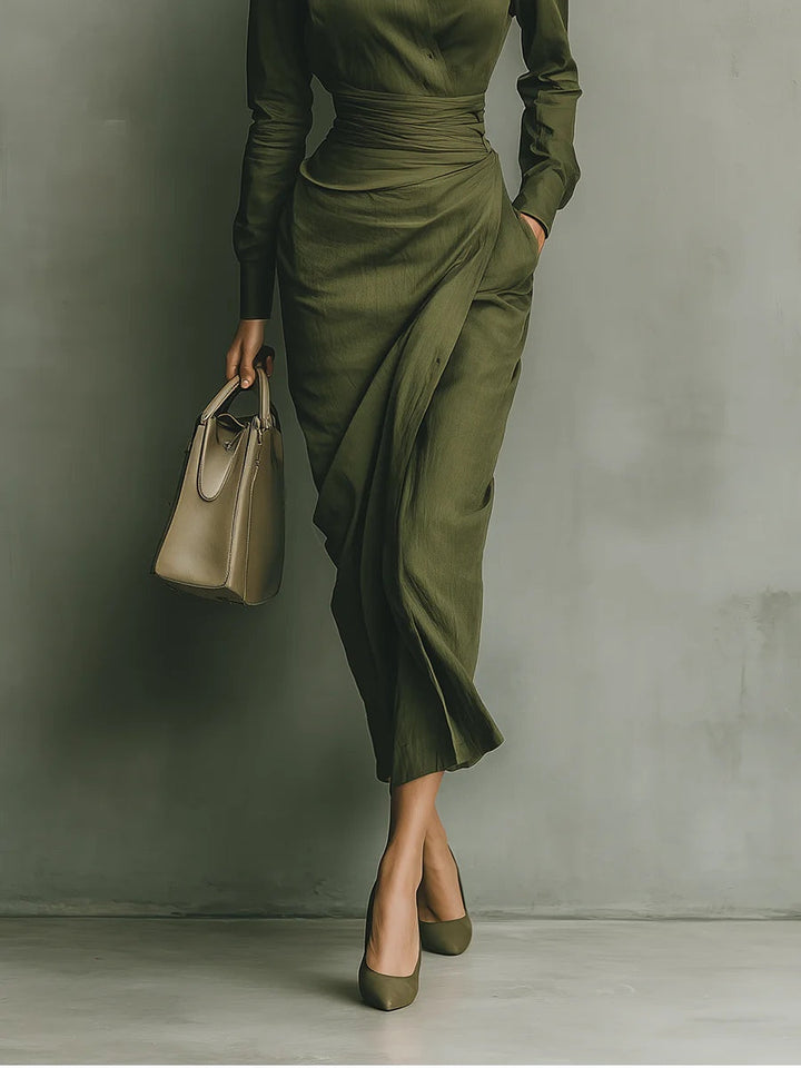 Alessa | Elegant Long Sleeve Wrap Midi Dress