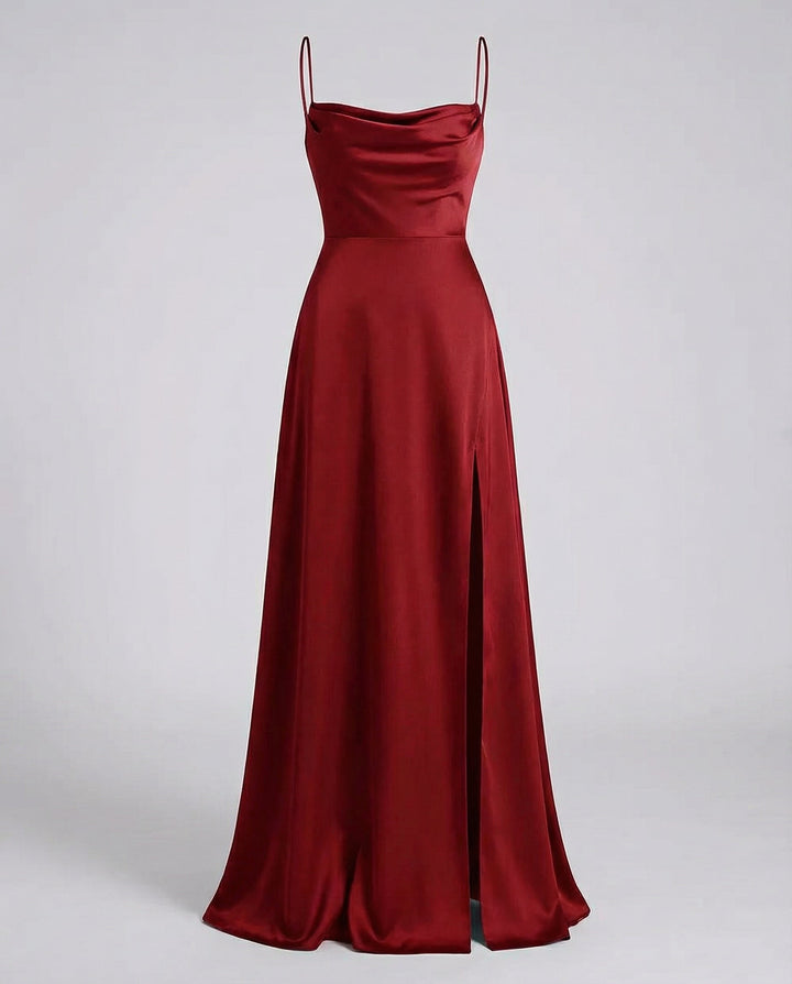 Sophia | Wedding Guest Satin High Split Maxi Dress